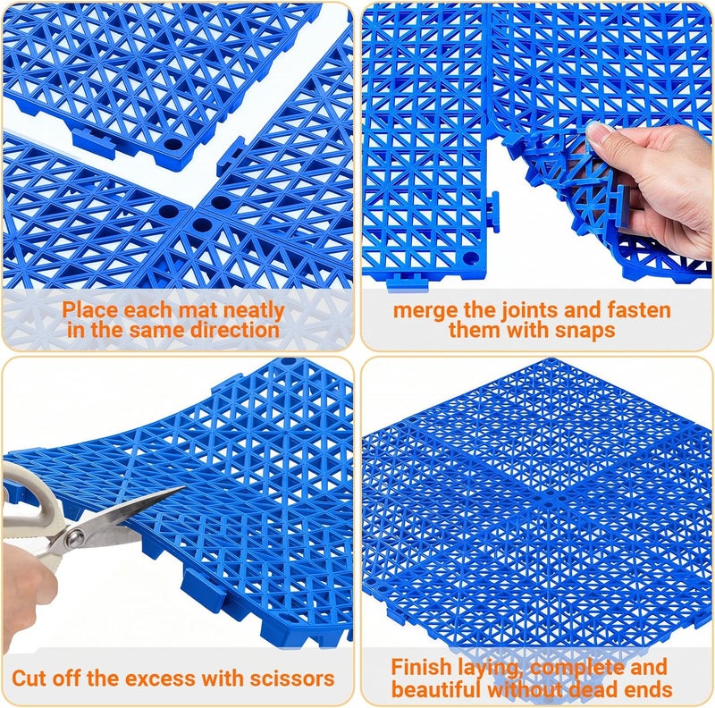 WENQUIT 8PCS Modular Interlocking Cushion, 12in x 12in Interlocking Drainage Mats, Waterproof Drainage Floor Tiles, Soft PVC Non-Slip Drain Tiles for Shower, RV Mattress, Pool, Blue Splicing Floor Mats - Image 4